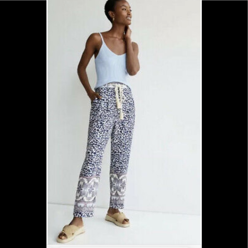 Ollari Tasseled Rope Belt Tapered High Pants Leopard